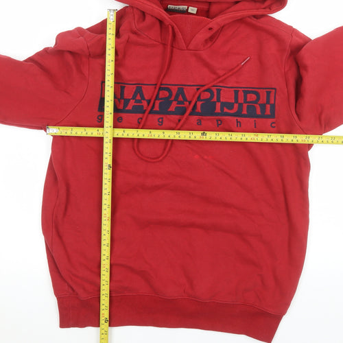 Napapijri Mens Red Cotton Blend Pullover Hoodie M Graphic Print