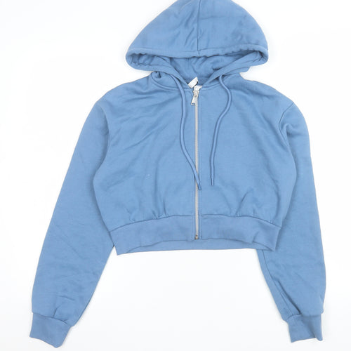 H&M Divided Women Blue Cropped Hooded Zip Jacket Size S