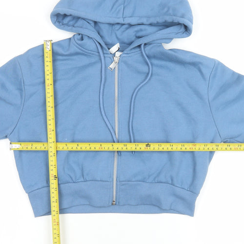H&M Divided Women Blue Cropped Hooded Zip Jacket Size S