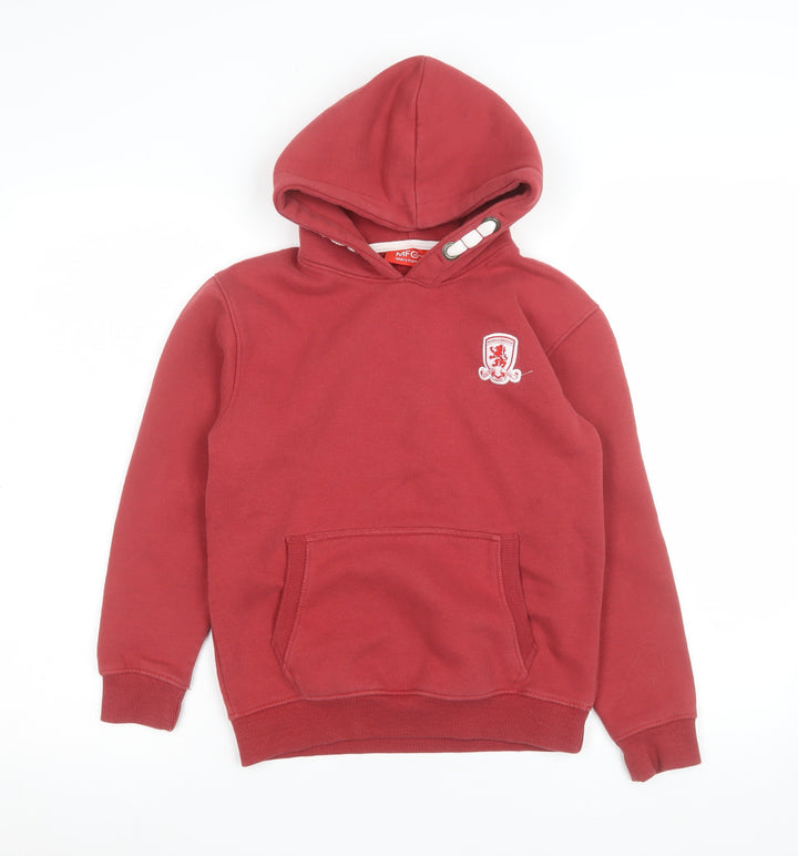 MFC Boys Red Pullover Hoodie 9-10 Years Football Logo Fleece Sweatshirt