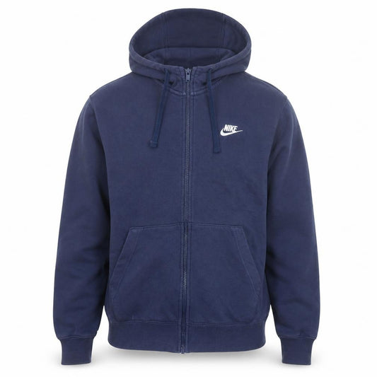 Front view of Nike Men's Blue Full Zip Hooded Fleece Jacket, size S