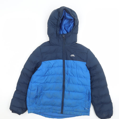 Trespass Boys Blue Hooded Puffer Jacket 7-8 Years Water & Wind Resistant