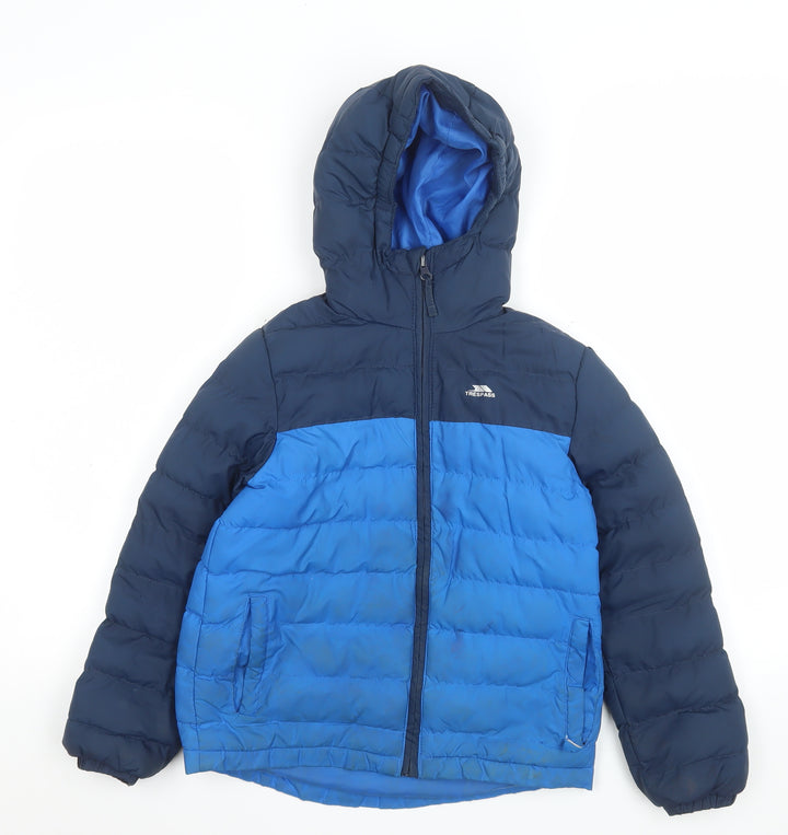 Trespass Boys Blue Hooded Puffer Jacket 7-8 Years Water & Wind Resistant
