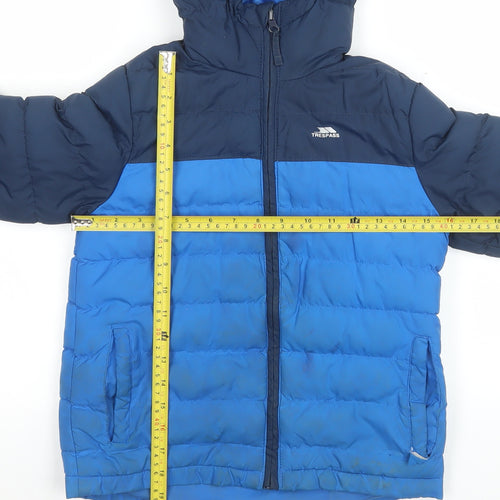 Trespass Boys Blue Hooded Puffer Jacket 7-8 Years Water & Wind Resistant