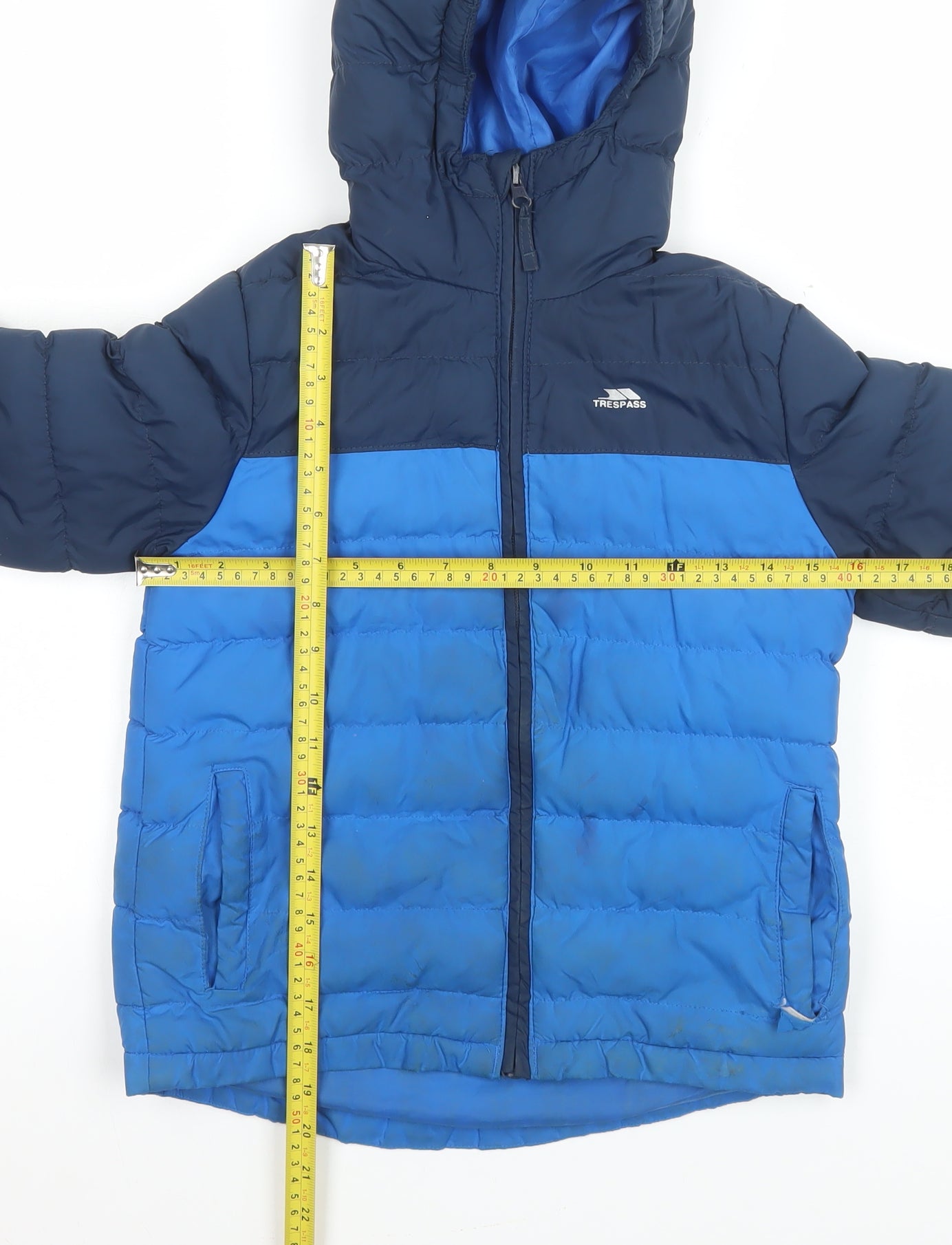 Trespass Boys Blue Hooded Puffer Jacket 7-8 Years Water & Wind Resistant