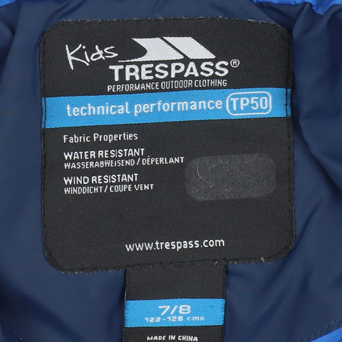 Trespass Boys Blue Hooded Puffer Jacket 7-8 Years Water & Wind Resistant