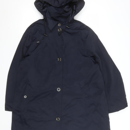 Viyella Women's Blue Long Hooded Rain Coat Size M