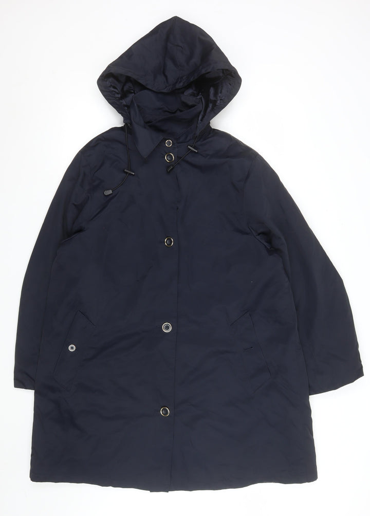 Viyella Women's Blue Long Hooded Rain Coat Size M