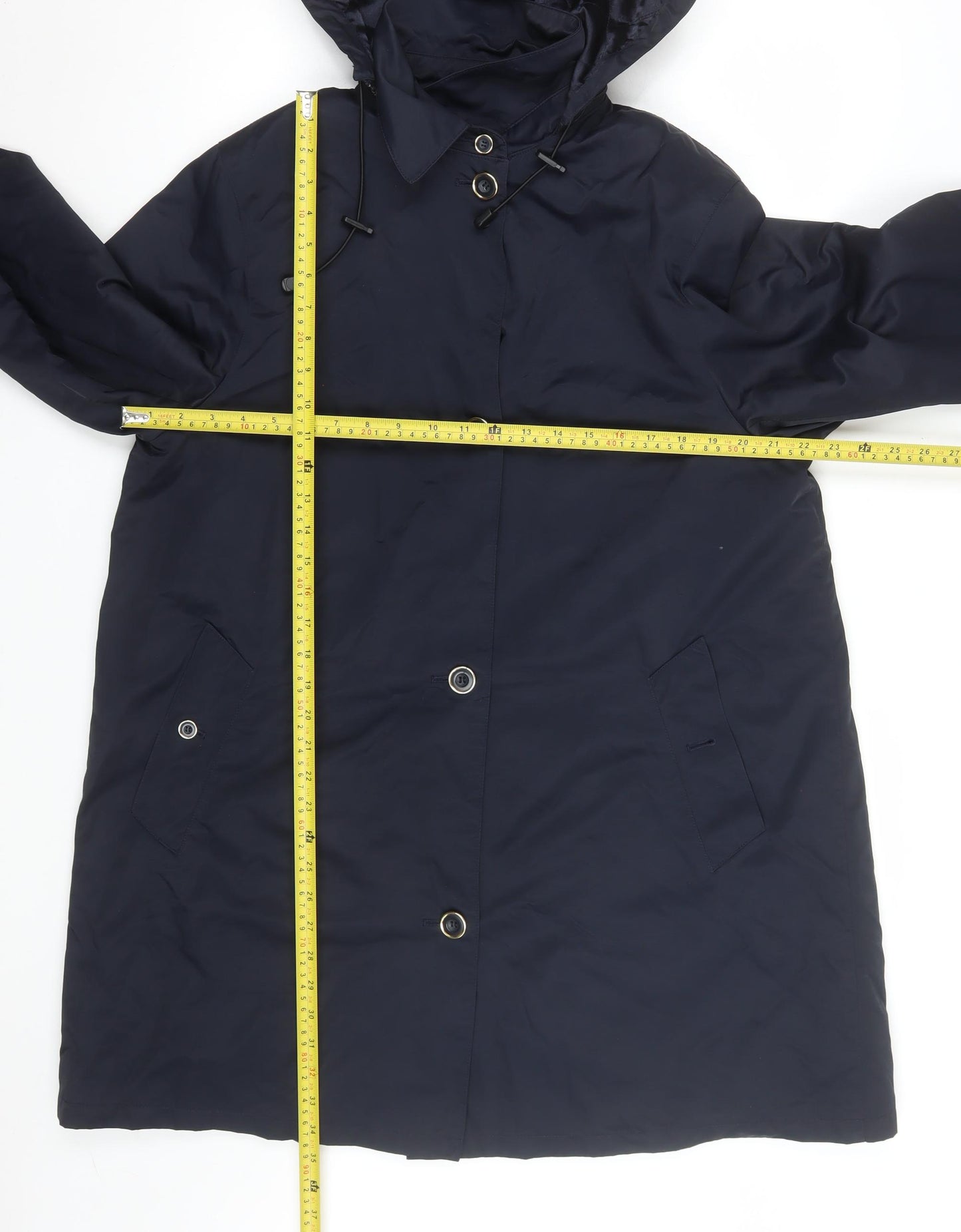 Viyella Women's Blue Long Hooded Rain Coat Size M