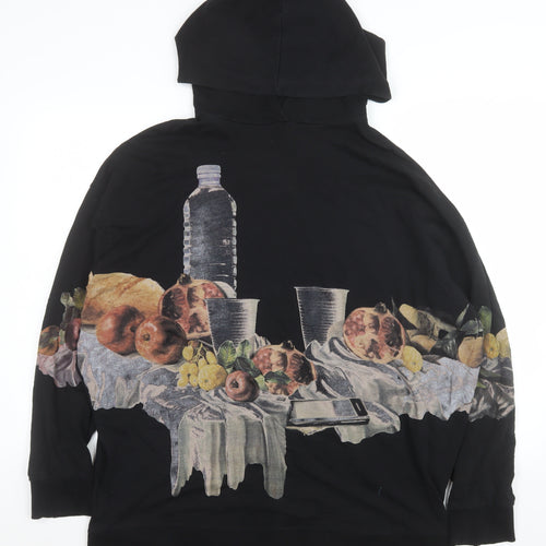 Zara Woman Black Graphic Print Pullover Hoodie Size S