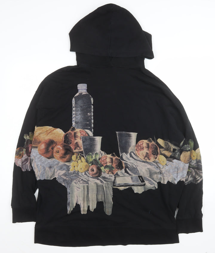 Zara Woman Black Graphic Print Pullover Hoodie Size S