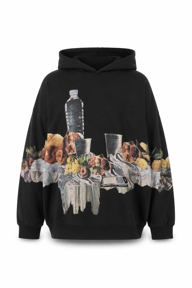 Front view of Zara Woman Black Graphic Print Pullover Hoodie, size S