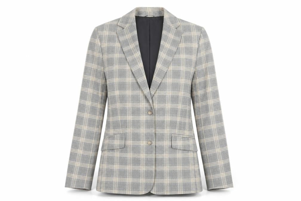 Front view of Marks & Spencer Women’s Grey Checked Blazer UK 10 Classic Fit