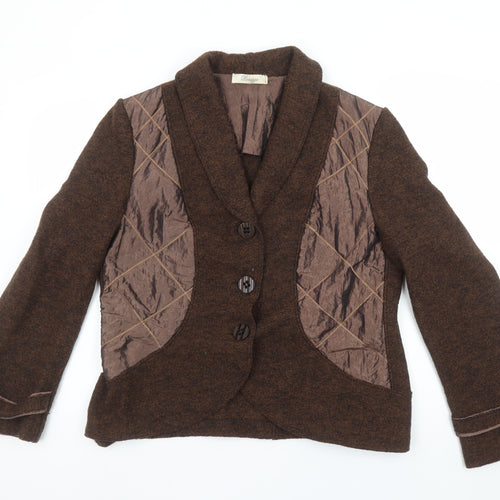 Peruzzi Women Brown Wool Blend Shawl Collar Blazer Size 18