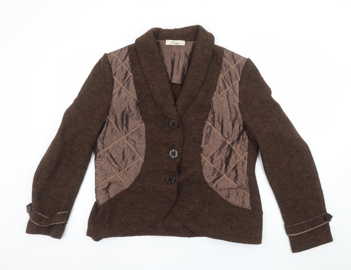 Peruzzi Women Brown Wool Blend Shawl Collar Blazer Size 18
