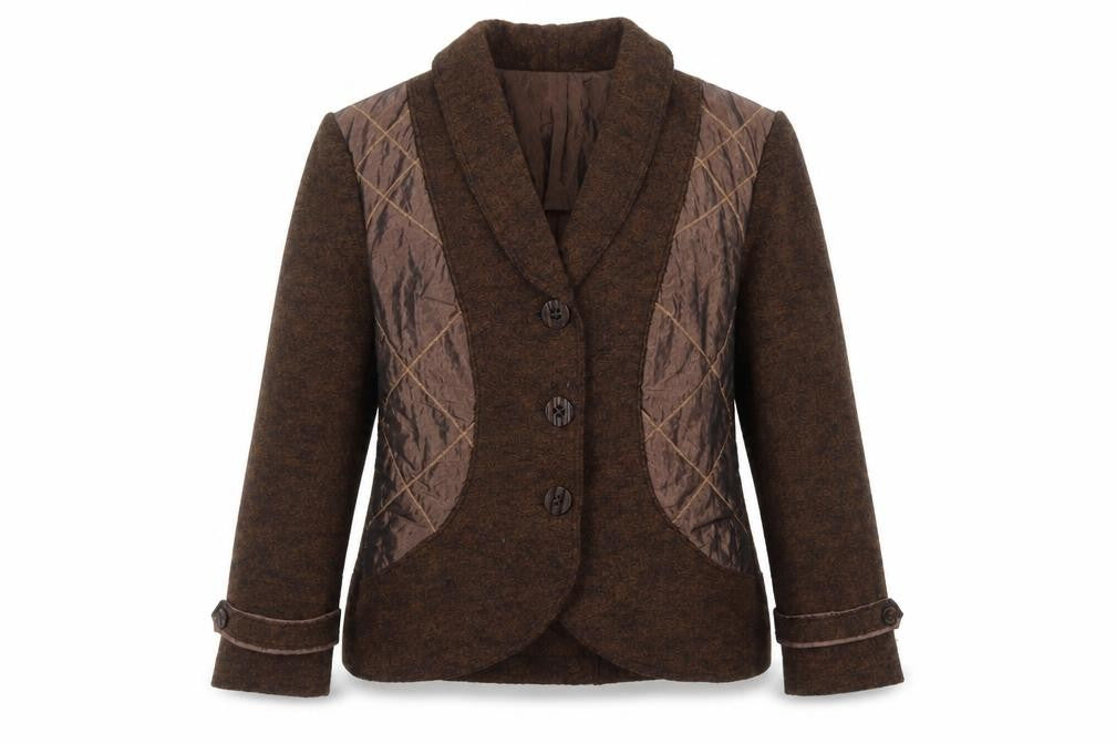 Front view of Peruzzi Women Brown Wool Blend Shawl Collar Blazer, size 18