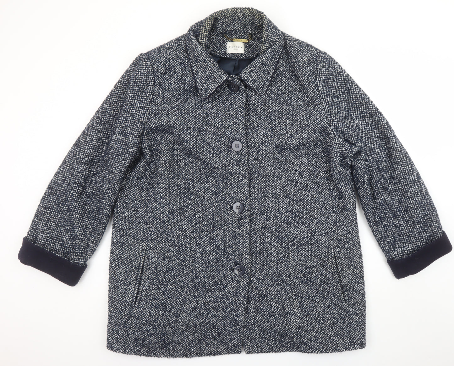 Eastex Women's Blue Wool Blend Tweed Coat UK 22 Classic Mid-Length