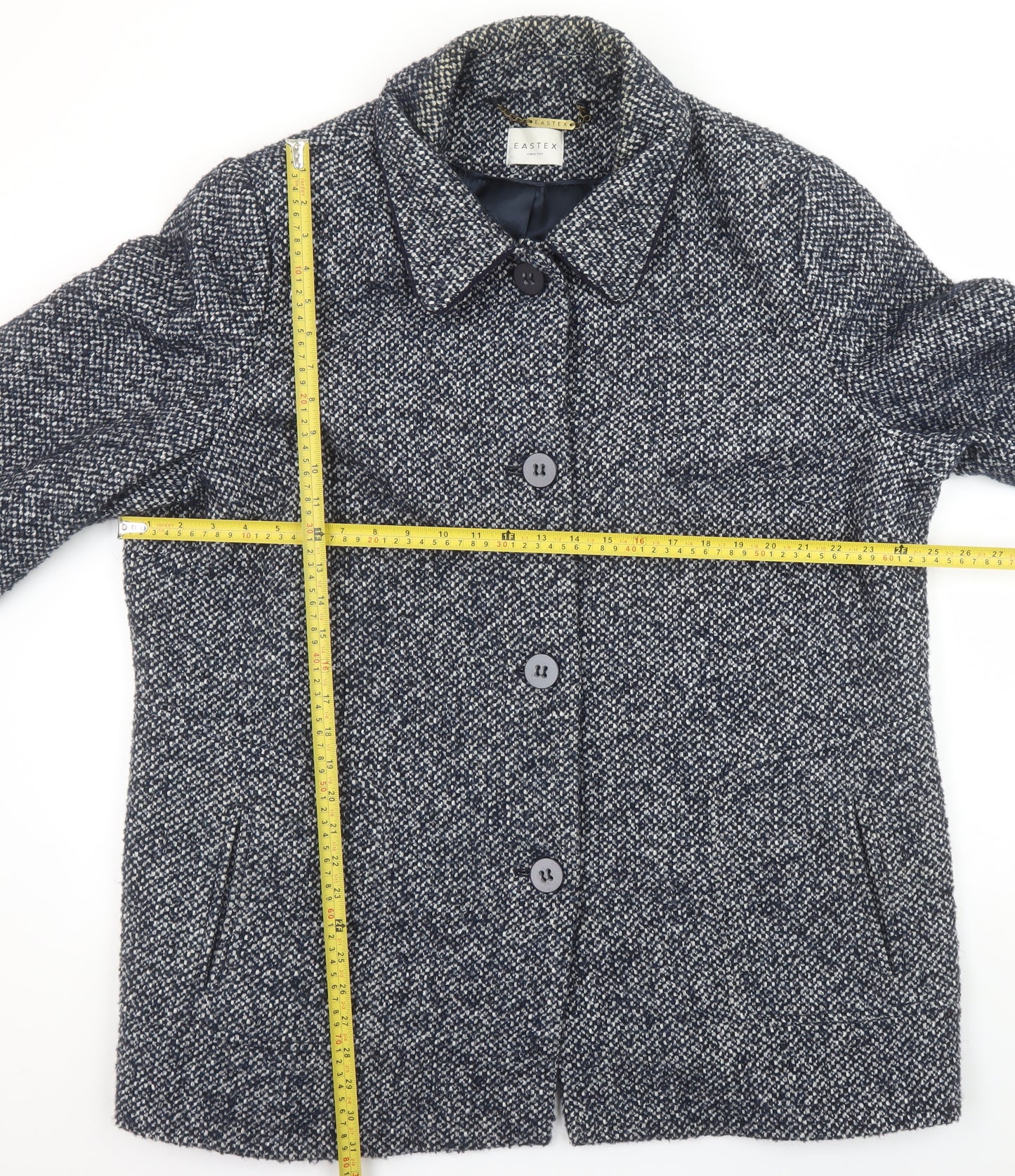 Eastex Women's Blue Wool Blend Tweed Coat UK 22 Classic Mid-Length