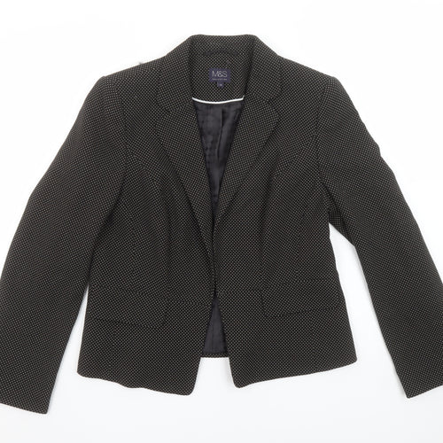 Marks and Spencer Women Black Mix Size 14 Classic Single-Breasted Blazer