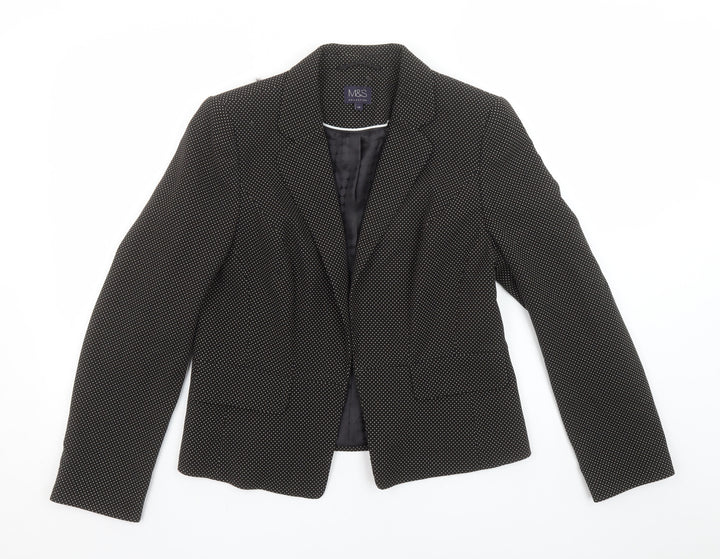 Marks and Spencer Women Black Mix Size 14 Classic Single-Breasted Blazer