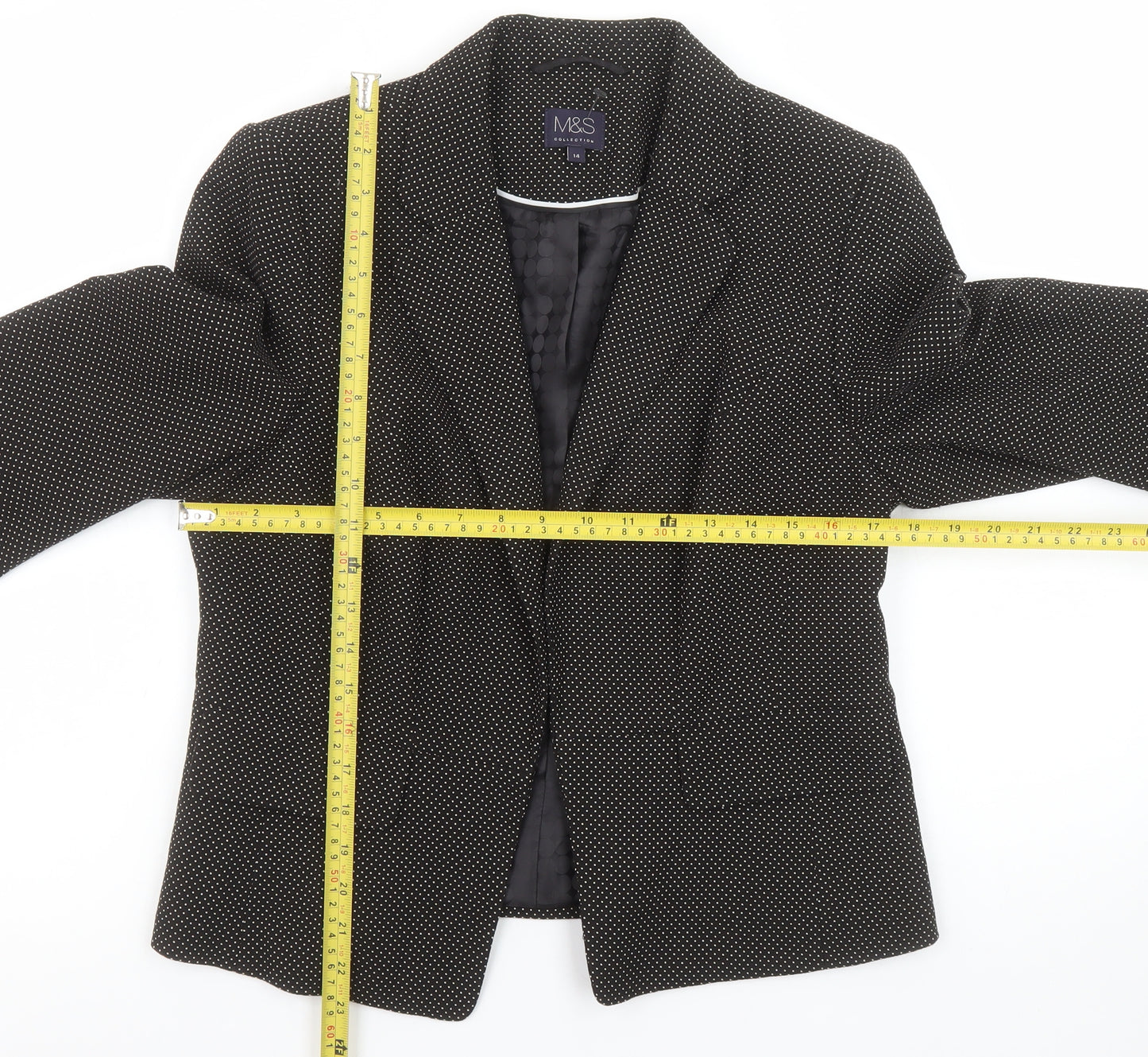 Marks and Spencer Women Black Mix Size 14 Classic Single-Breasted Blazer