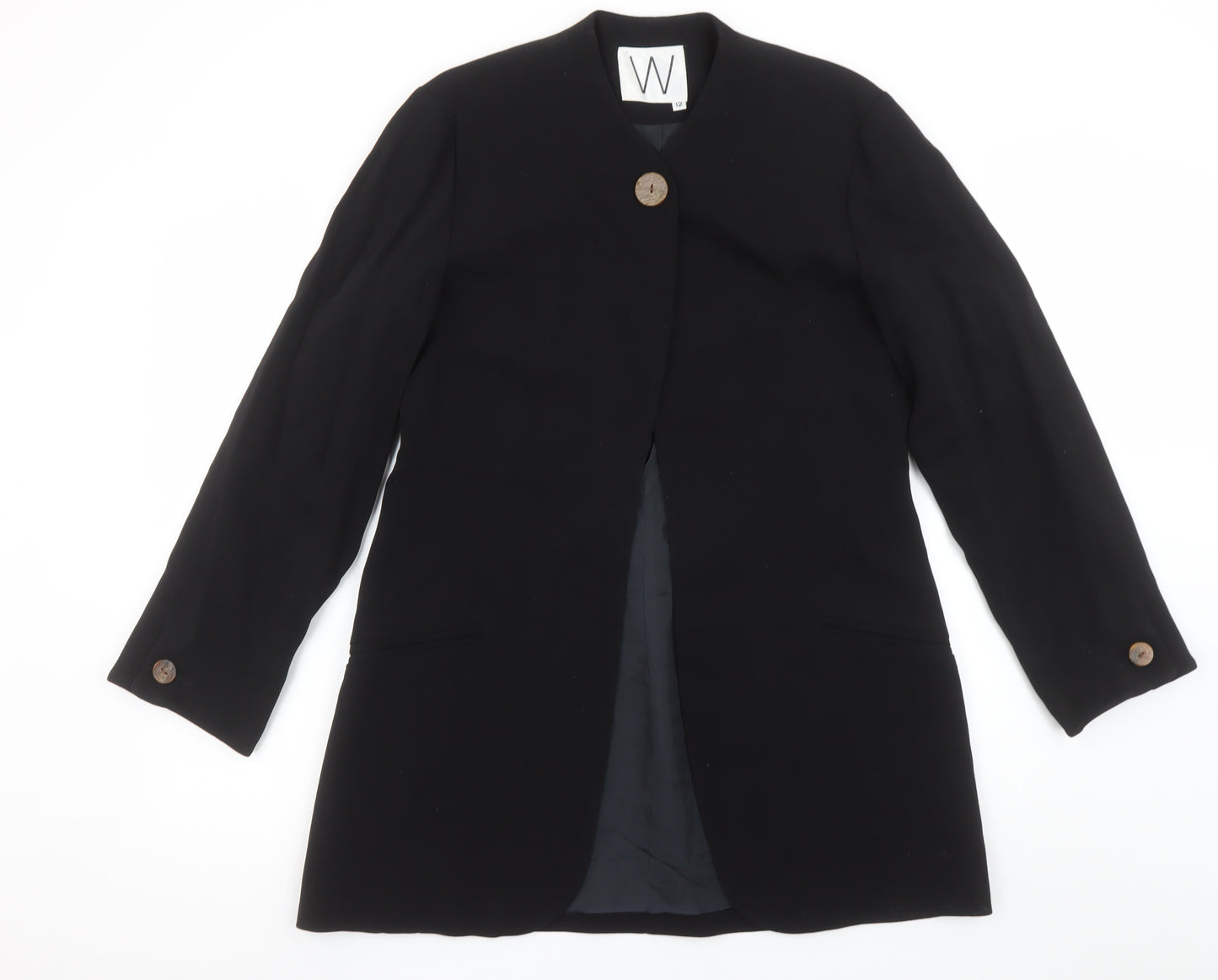 W Collection Black Wool Blend Single-Breasted Womens Blazer Size 12