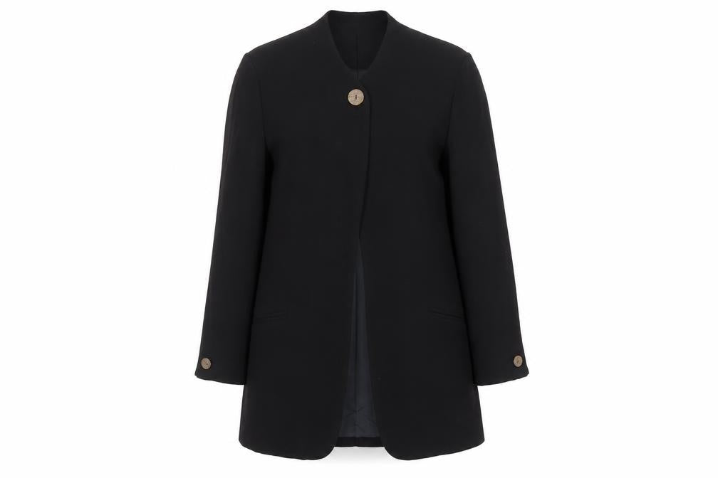 Front view of W Collection Black Wool Blend Single-Breasted women’s blazer, size UK 12