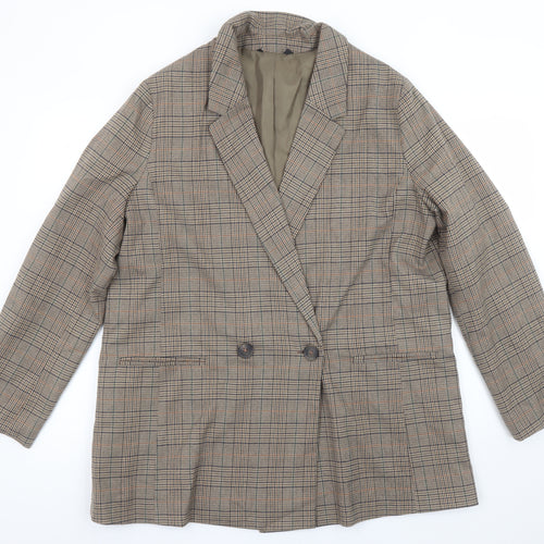 George Women Brown Check Double-Breasted Blazer Size 16 Classic Fit