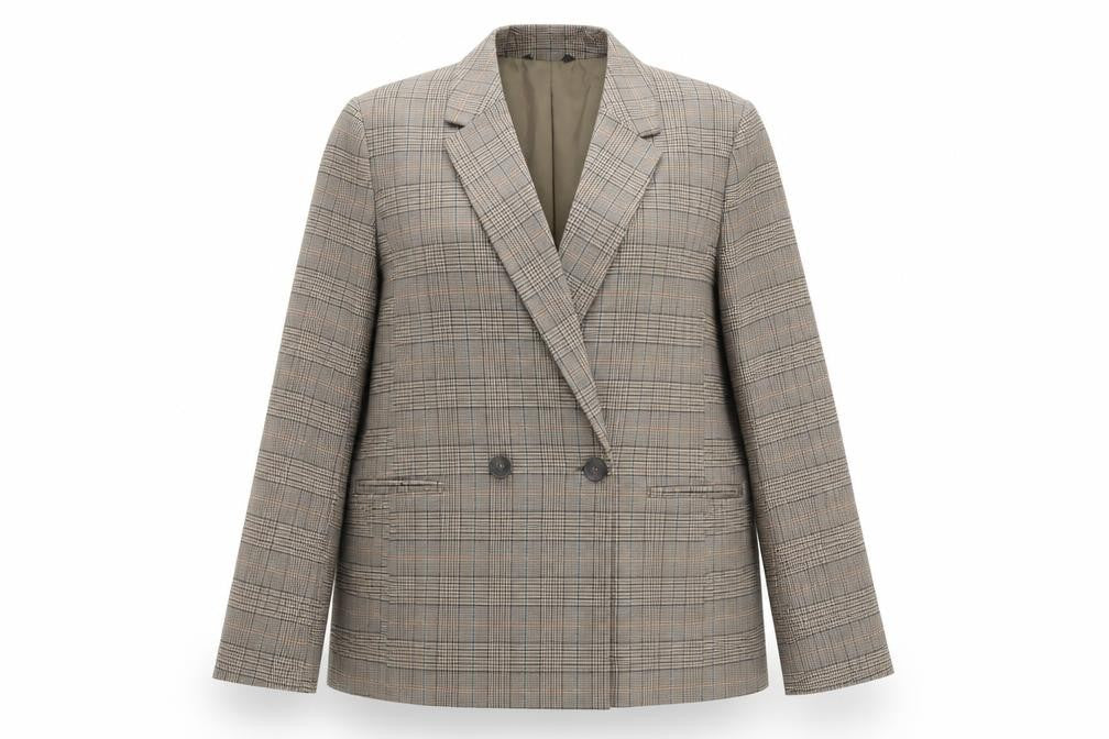 Front view of George Women Brown Check Double-Breasted Blazer, size 16, Classic Fit