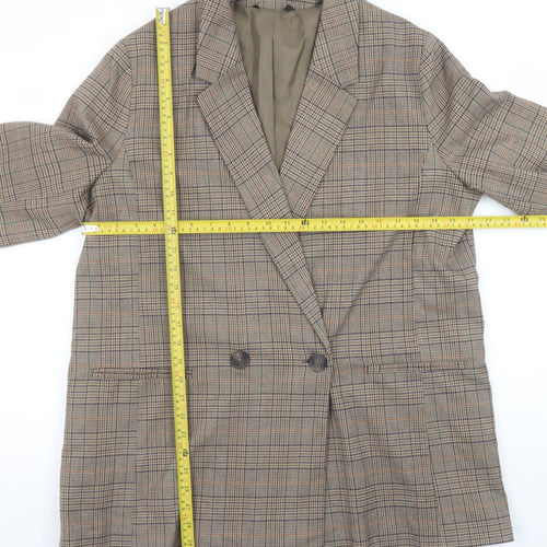 George Women Brown Check Double-Breasted Blazer Size 16 Classic Fit