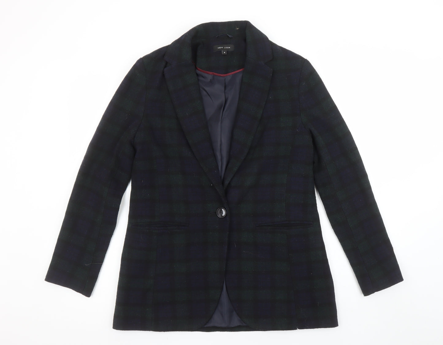 New Look Women's Black & Green Check Blazer Size 8 Single Breasted