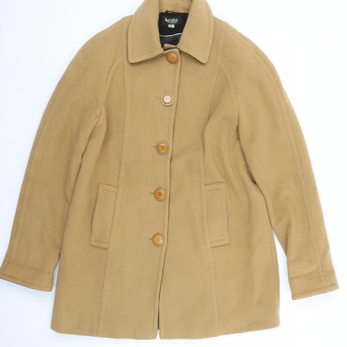 Kesta London Womens Beige Wool Cashmere Mid-Length Overcoat UK 12