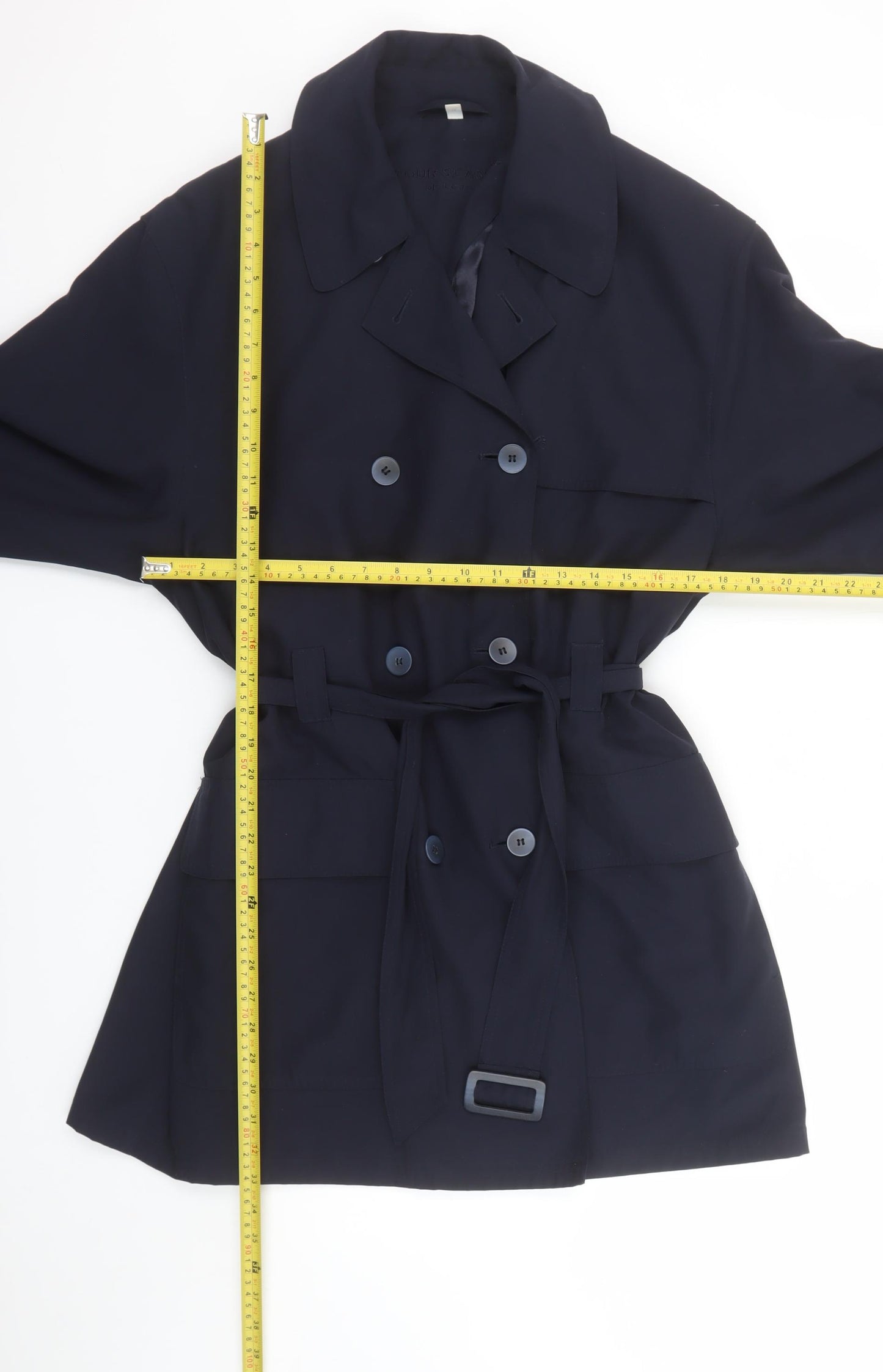 Four Seasons of London Women's Blue M Trench Coat Belted Mid-Length