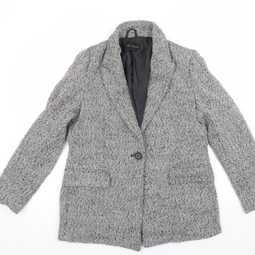 Et Vous Women's Grey Herringbone Single-Breasted Blazer Size 12 Wool Blend