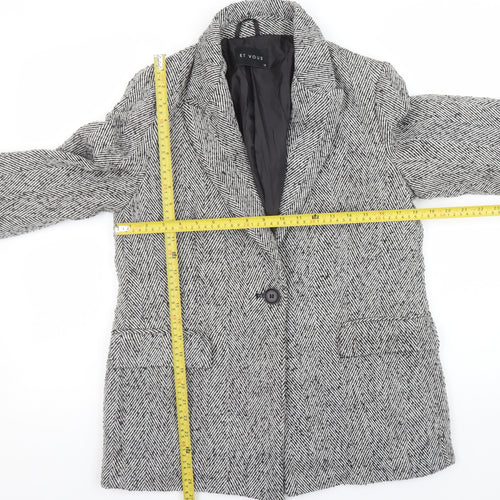 Et Vous Women's Grey Herringbone Single-Breasted Blazer Size 12 Wool Blend