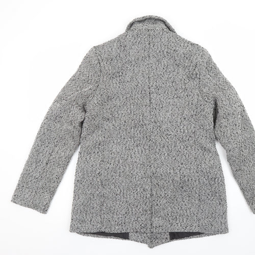 Et Vous Women's Grey Herringbone Single-Breasted Blazer Size 12 Wool Blend