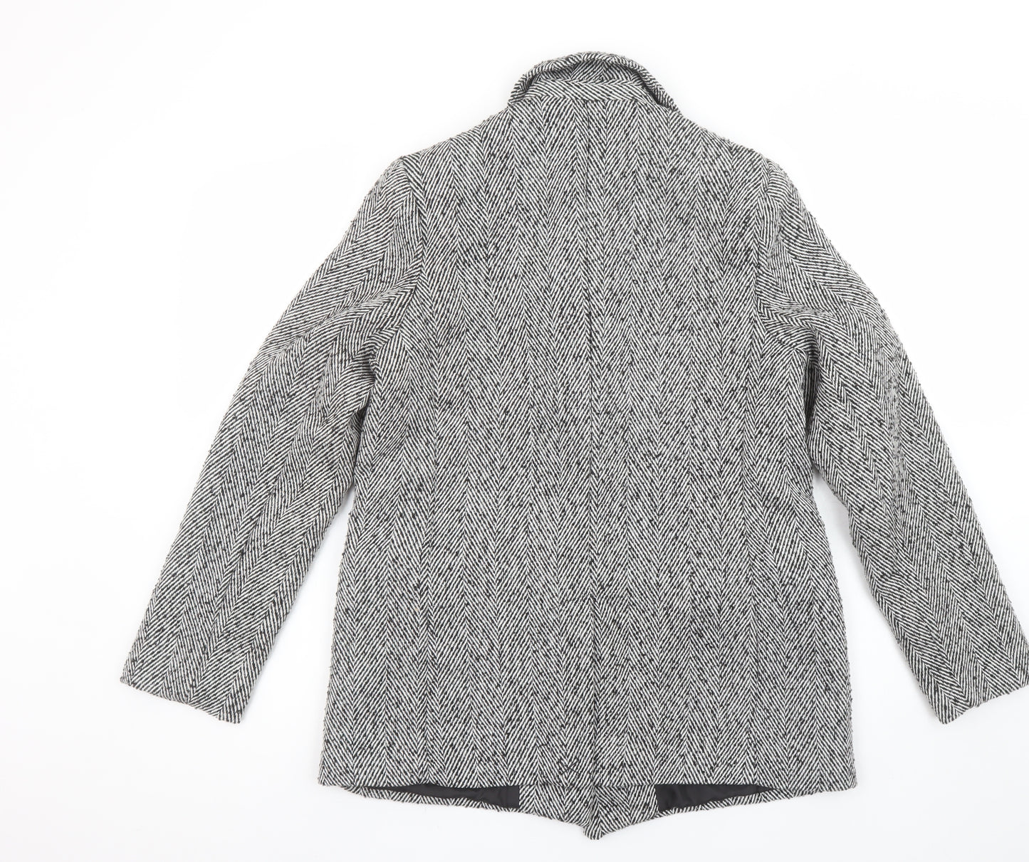 Et Vous Women's Grey Herringbone Single-Breasted Blazer Size 12 Wool Blend