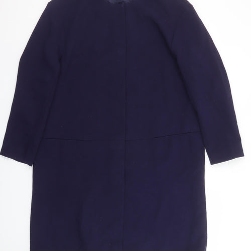 H&M Womens Blue Regular Fit Mid-Length Collarless Coat Size 14