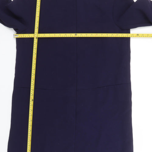 H&M Womens Blue Regular Fit Mid-Length Collarless Coat Size 14