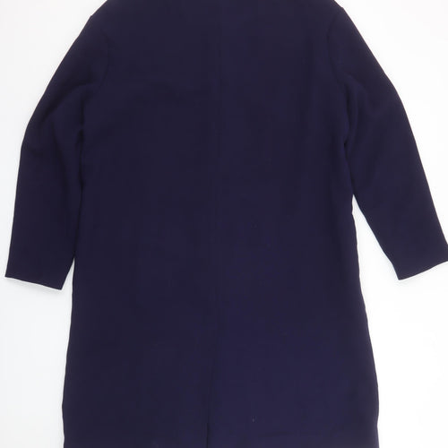 H&M Womens Blue Regular Fit Mid-Length Collarless Coat Size 14