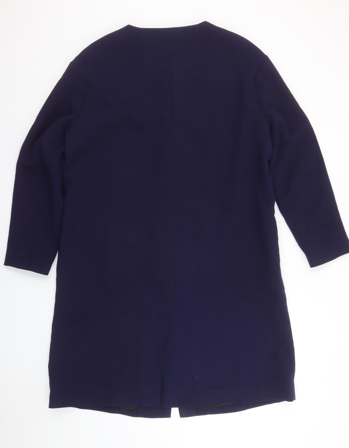 H&M Womens Blue Regular Fit Mid-Length Collarless Coat Size 14