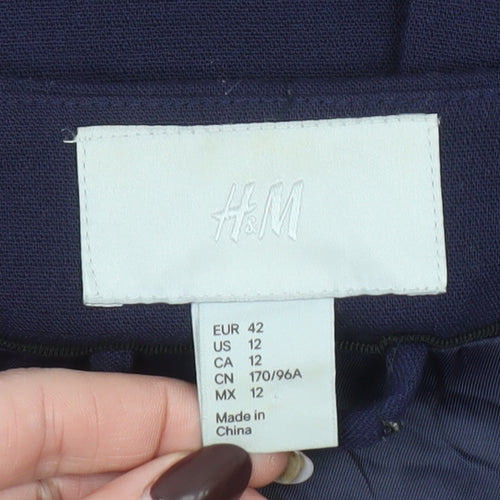 H&M Womens Blue Regular Fit Mid-Length Collarless Coat Size 14