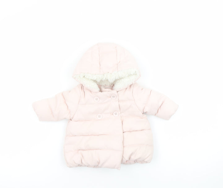 Next Pink Puffer Coat Hooded Winter Baby Jacket 0-3 Months