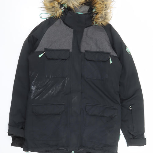 Surfanic Women’s Black L Ski Jacket Hooded Fur Trim Waterproof Winter Coat