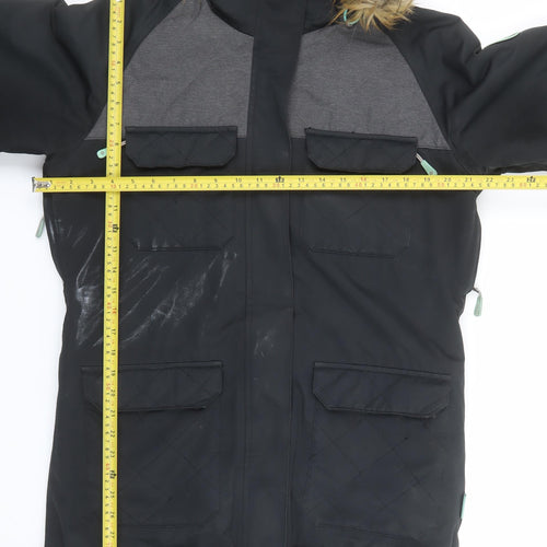 Surfanic Women’s Black L Ski Jacket Hooded Fur Trim Waterproof Winter Coat