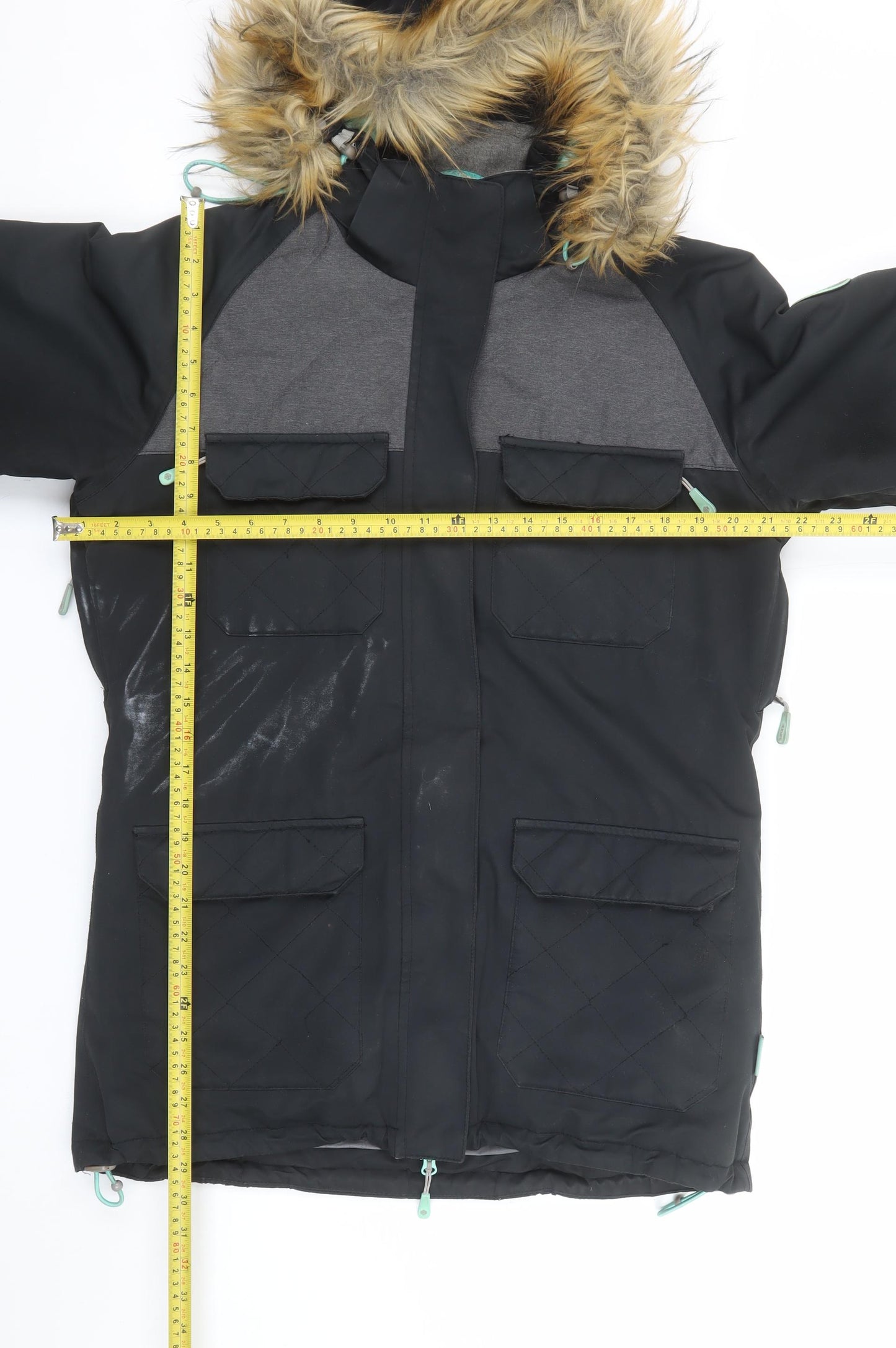 Surfanic Women’s Black L Ski Jacket Hooded Fur Trim Waterproof Winter Coat