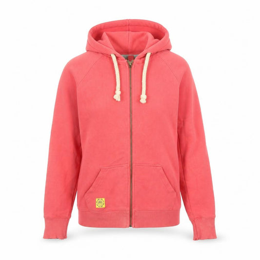 Front view of Joules women’s coral pink full zip hoodie, size UK 10, cotton blend