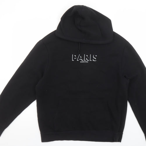 River Island Men’s Black Paris Logo Pullover Hoodie Size M