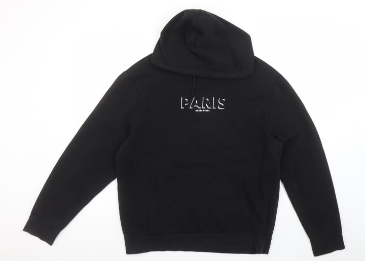 River Island Men’s Black Paris Logo Pullover Hoodie Size M