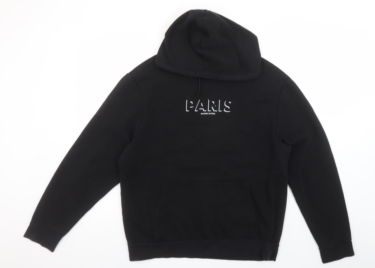 River Island Men’s Black Paris Logo Pullover Hoodie Size M